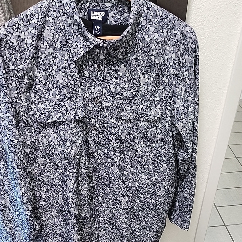 Lands End L/P 14-16 Women's Blouse Long Sleeve Button Front
